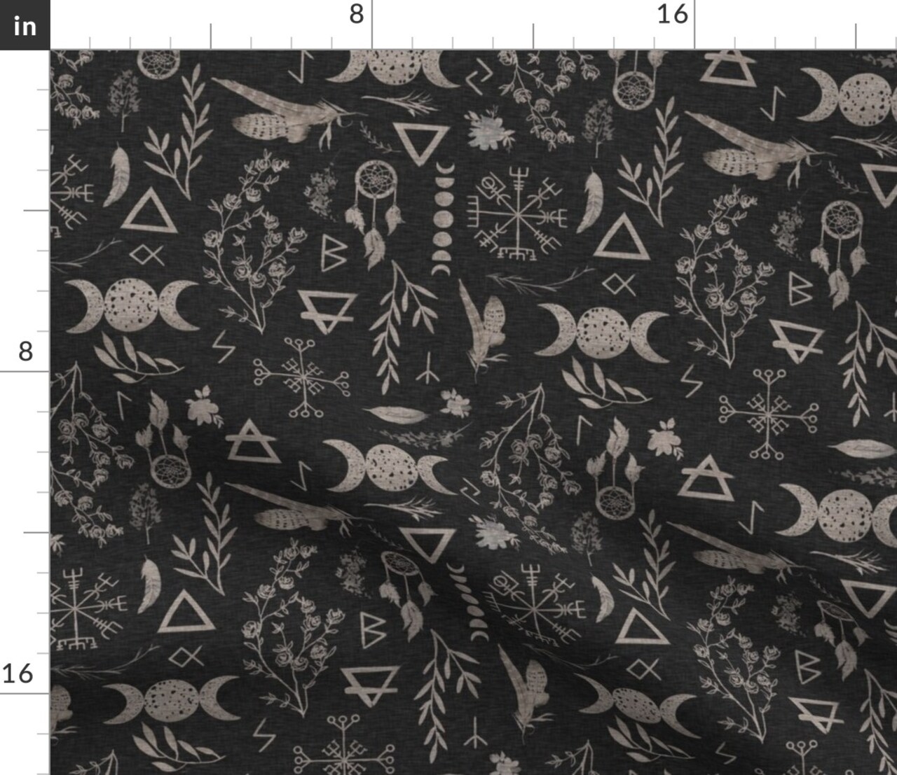 Feminine Magic Moon Pagan Black Witch Custom Printed Fabric by Spoonflower Various Fabrics by the Yard or Fat Quarter